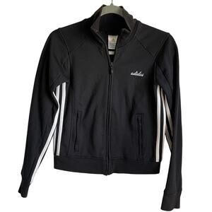 Adidas Vintage Y2K Cropped Track Jacket Women's S Black White 3-Stripes Full Zip